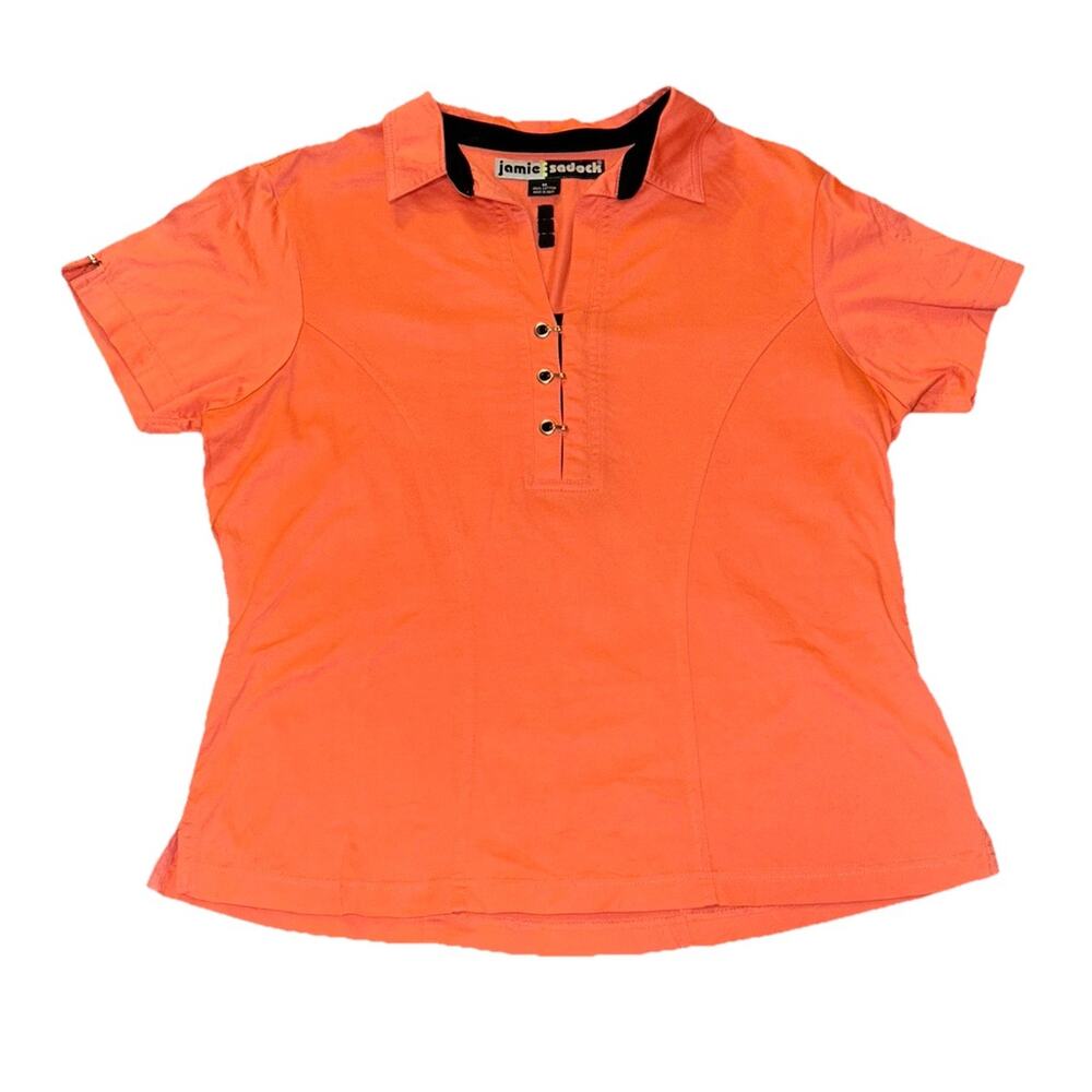 Jamie Sadock Golf Polo Shirt Cotton Womens SZ M Short Sleeve Pink Coral Black